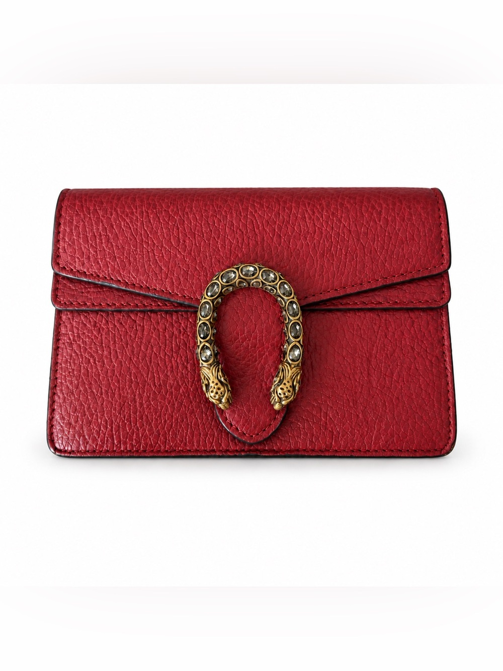 GUCCI Calfskin Swarovski Crystal Super Mini Dionysus Shoulder Bag Hibiscus Red